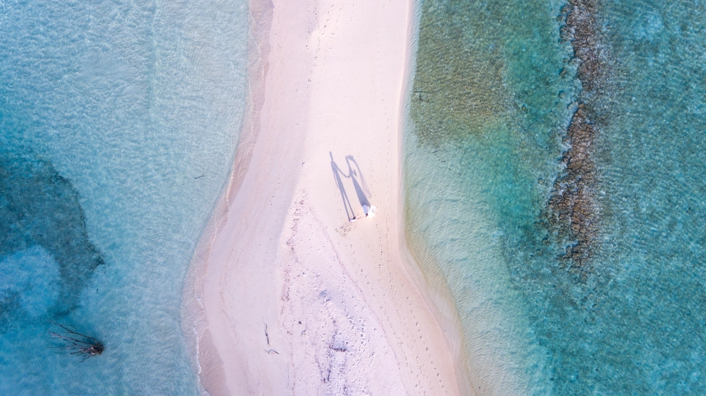 Beach drone view, wedding couple,Maldives